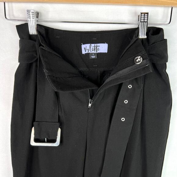 Vylette Black Belted Paper Bag Waist Dress Pants 1 - Picture 3 of 7